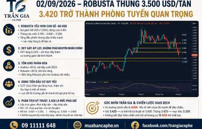 02/09/2026 – ROBUSTA THỦNG 3.500 USD/TẤN – 3.420 TRỞ THÀNH PHÒNG TUYẾN QUAN TRỌNG